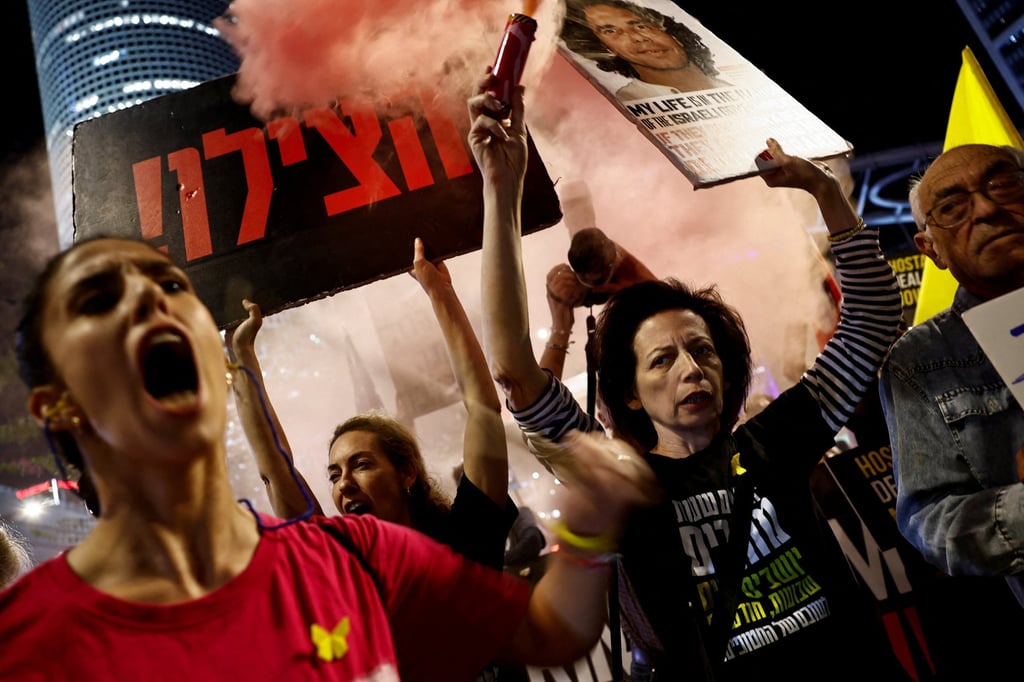 Protesters demand the release of hostages in Tel Aviv, Israel, on Thursday. Photo: Reuters