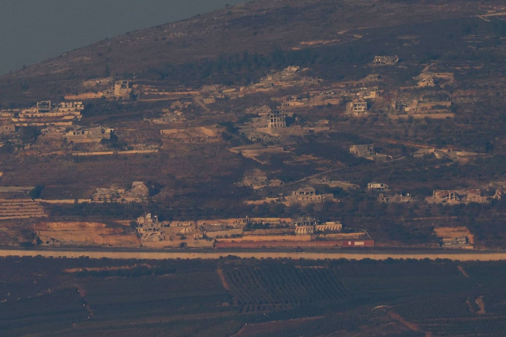 A picture taken from the Israeli-annexed Golan Heights shows destruction in the village of Adaisseh on the Lebanese side of the border. Photo: AFP