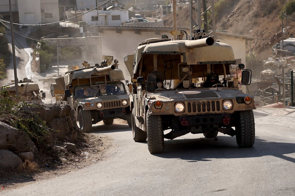 Israeli military vehicles patrolling in the village of Mas’ada in the annexed Golan Heights. Photo: EPA-EFE