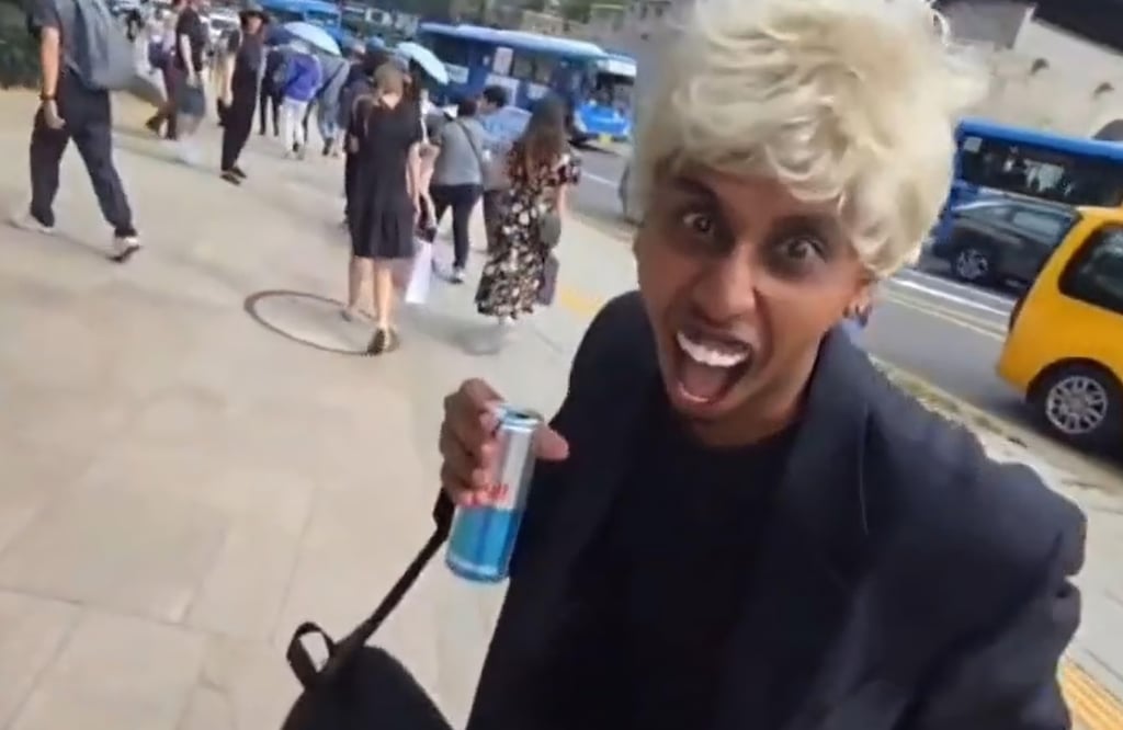A still from a TikTok video showing Johnny Somali harassing pedestrians on the street in South Korea. Photo: TikTok/JohnnySomali A still from a TikTok video showing Johnny Somali harassing pedestrians on the street in South Korea. Photo: TikTok/JohnnySomali
