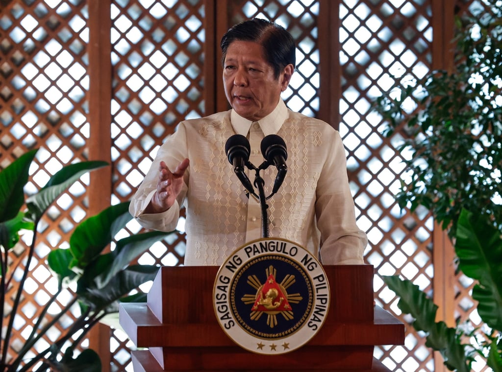 Philippine President Ferdinand Marcos Jnr delivers a speech after signing two new maritime laws on November 8. Photo: EPA-EFE