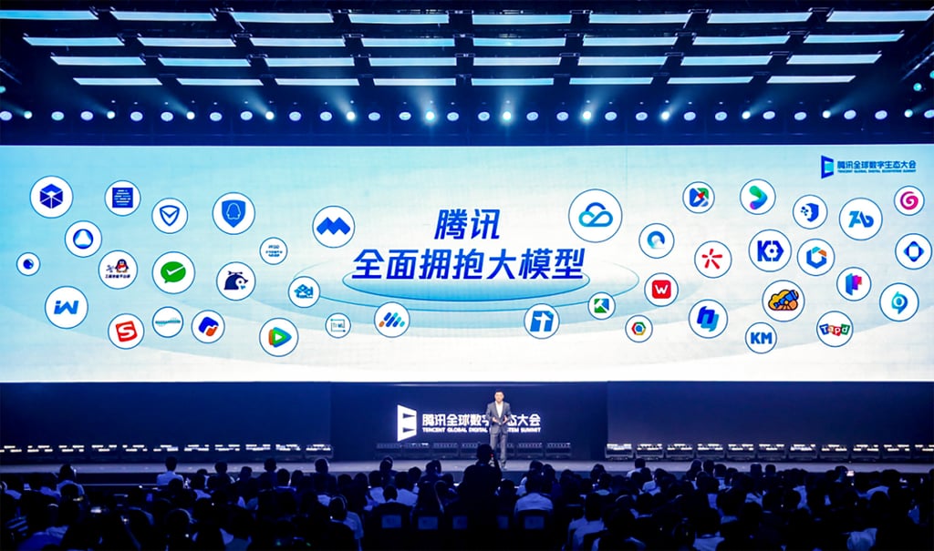 Tencent launched an AI foundation model called Hunyuan during its Global Digital Ecosystem Summit in Shenzhen in September 2023. The AI race is now spurring new growth in the tech industry. Photo: Tencent