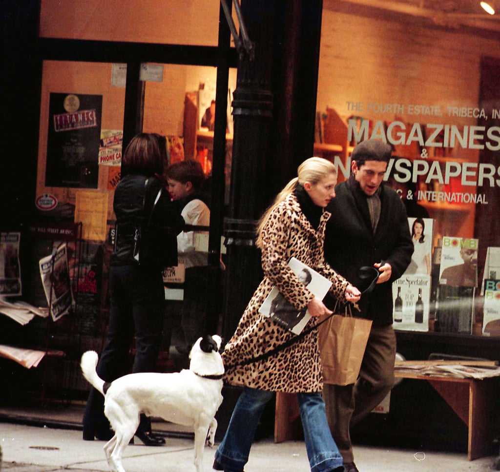 Carolyn Bessette Kennedy sports leopard print on a walk with husband John F. Kennedy Jr in NYC, in 1997. Photo: Zumapress.com
