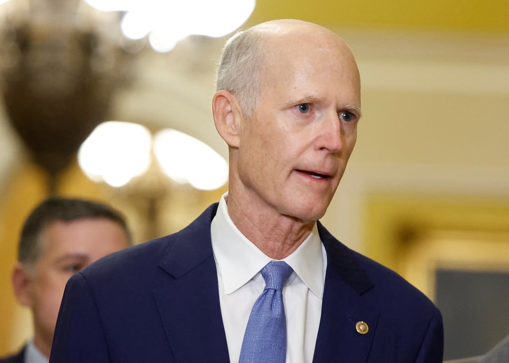 US Senator Rick Scott arrives for the Senate Republican leadership elections at the US Capitol on Wednesday. Photo: AFP