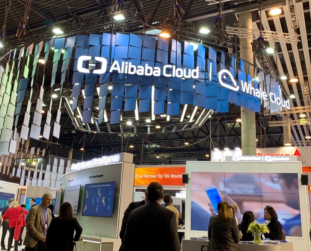 Alibaba Cloud’s booth at MWC Barcelona in 2019. Photo: Bien Perez Alibaba Cloud’s booth at MWC Barcelona in 2019. Photo: Bien Perez