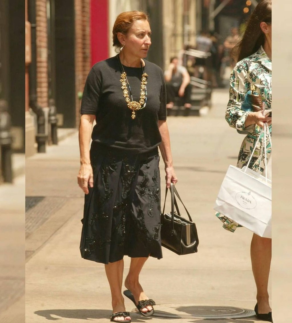 Miuccia Prada, photographed by Anthony Dixon in 2004 while out and about in New York. Photo: @whatmiuccia Miuccia Prada, photographed by Anthony Dixon in 2004 while out and about in New York. Photo: @whatmiuccia