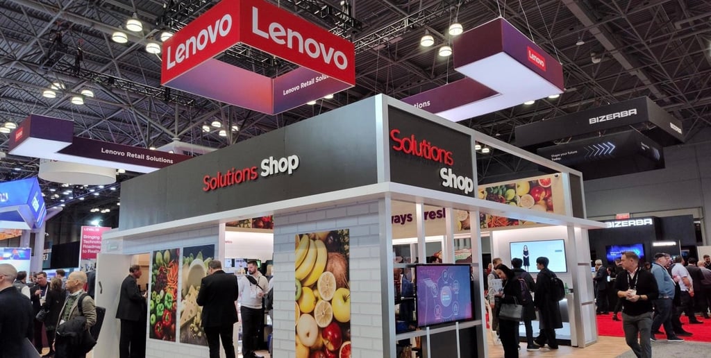 Lenovo Retail Solutions’ booth showcases its products and services at last January’s National Retail Federation 2024: Retail’s Big Show, held in New York City in the US. Photo: Lenovo