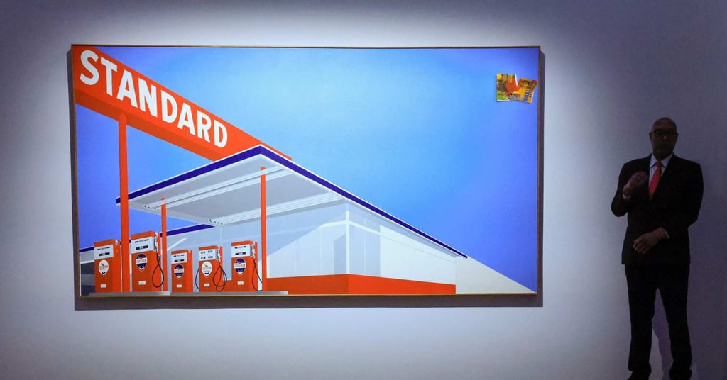 Standard Station (1964), by Ed Ruscha, is displayed during a preview for a November 19 Christie’s auction in New York. Photo: AFP Standard Station (1964), by Ed Ruscha, is displayed during a preview for a November 19 Christie’s auction in New York. Photo: AFP