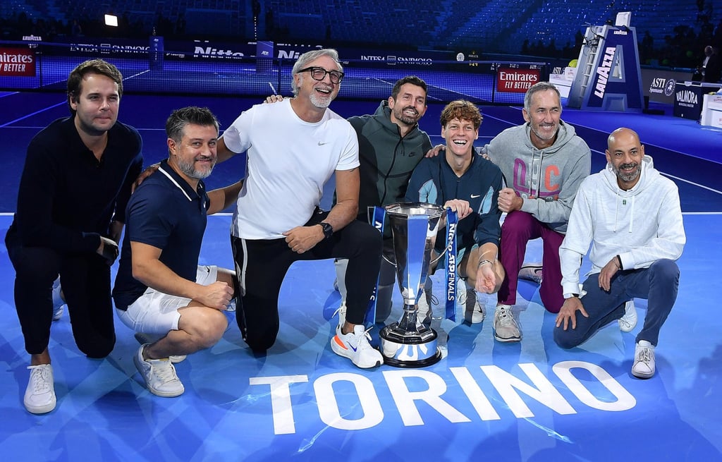 Jannik Sinner (third from right) celebrates with his trophy and his team after winning the ATP Finals. Photo: EPA-EFE Jannik Sinner (third from right) celebrates with his trophy and his team after winning the ATP Finals. Photo: EPA-EFE