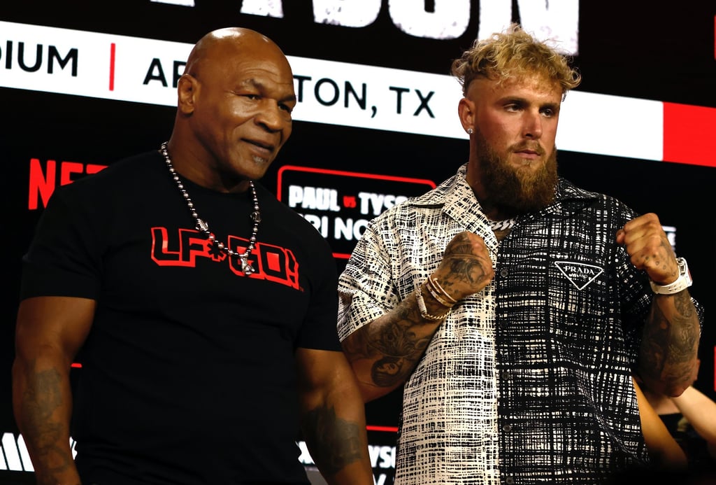 Former heavyweight boxing champion Mike Tyson and YouTuber and professional boxer Jake Paul during a pre-fight press conference at the Javits Center in New York, on November 15. Photo: EPA-EFE Former heavyweight boxing champion Mike Tyson and YouTuber and professional boxer Jake Paul during a pre-fight press conference at the Javits Center in New York, on November 15. Photo: EPA-EFE