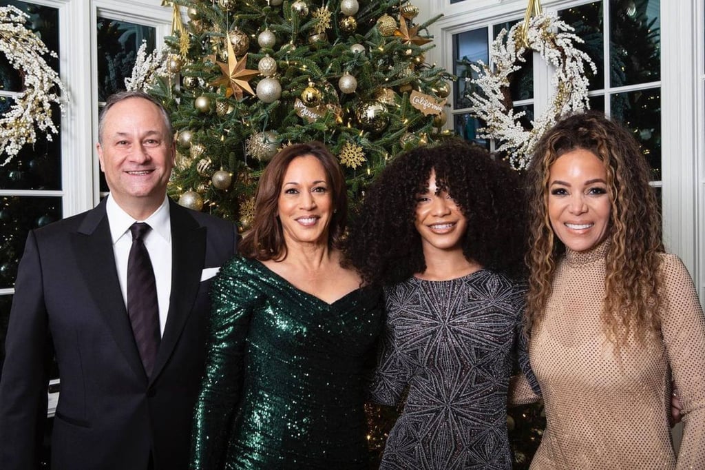 Sunny Hostin (right) meets Kamala Harris and her husband, Doug Emhoff. Photo: @sunny/Instagram
