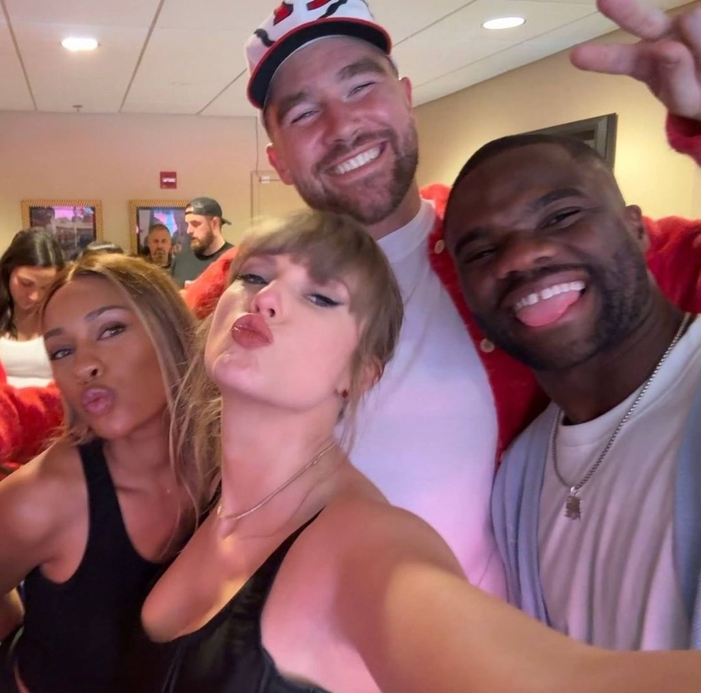 Taylor Swift and Travis Kelce with Frances Tiafoe and Ayan Broomfield. Photo: @ayan.broomfield/Instagram Taylor Swift and Travis Kelce with Frances Tiafoe and Ayan Broomfield. Photo: @ayan.broomfield/Instagram
