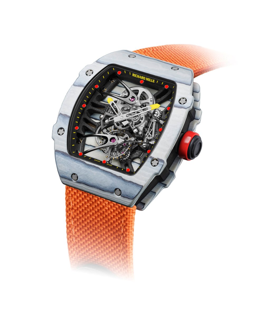 The Richard Mille RM 27-02 Tourbillon Rafael Nadal featured a one-piece skeletonised movement baseplate with an integrated caseband. Photo: Handout The Richard Mille RM 27-02 Tourbillon Rafael Nadal featured a one-piece skeletonised movement baseplate with an integrated caseband. Photo: Handout