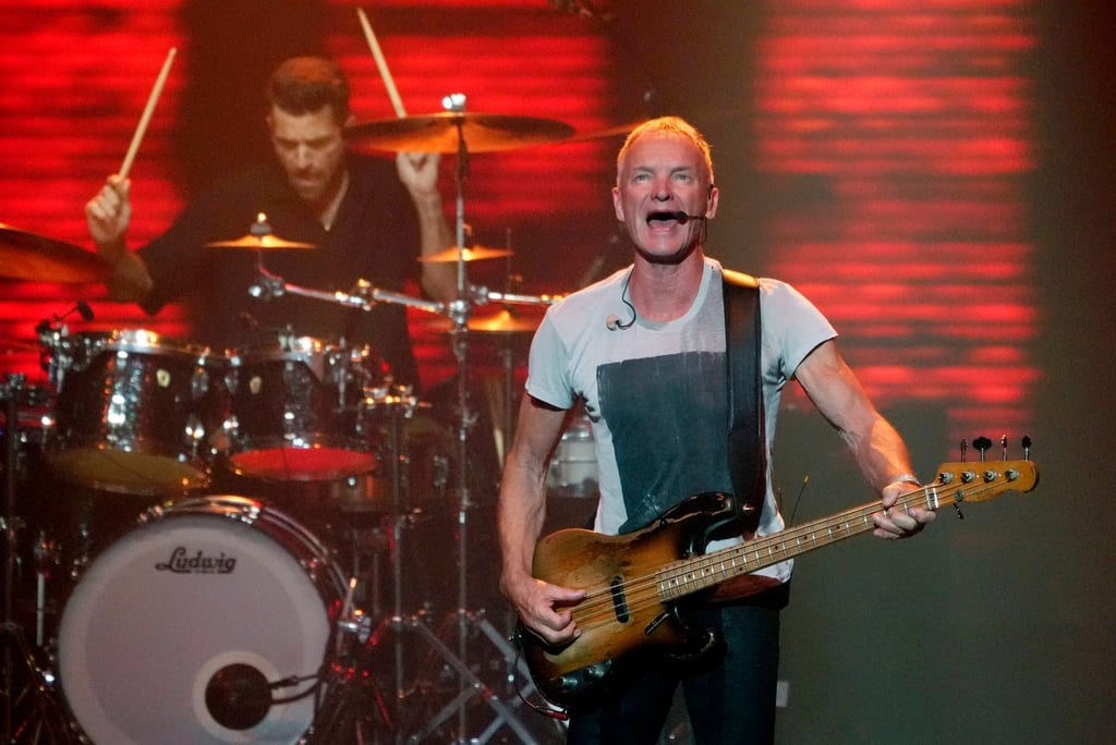 Sting performs with drummer Chris Maas on his Sting 3.0 tour at The Wiltern, in Los Angeles. Photo: Chris Pizzello/Invision/AP
