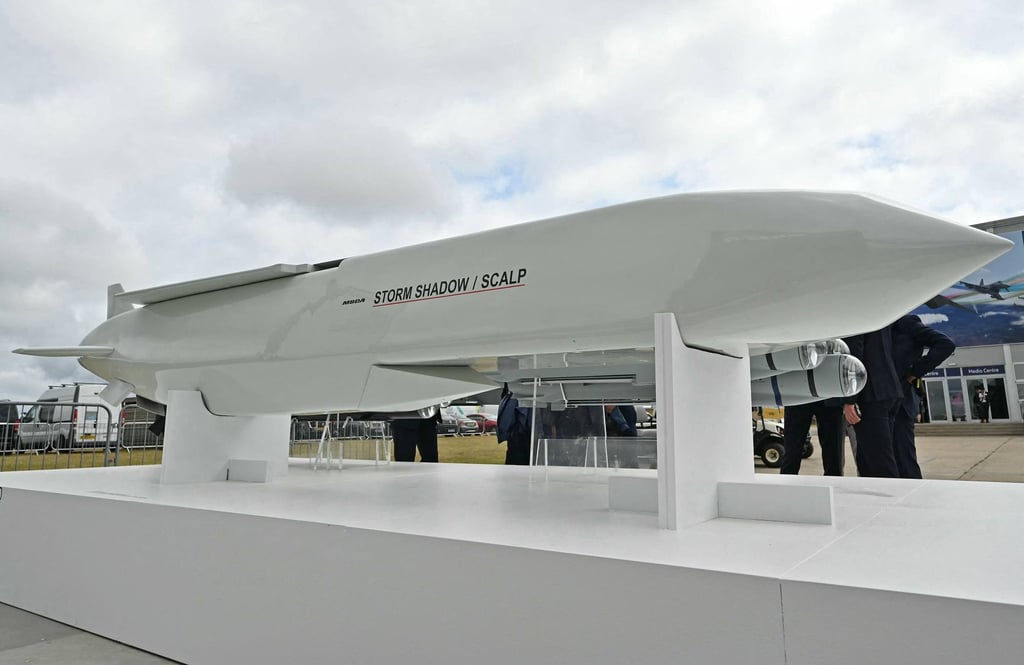 A Storm Shadow cruise missile displayed at the Farnborough International Airshow in the UK in July. Photo: AFP