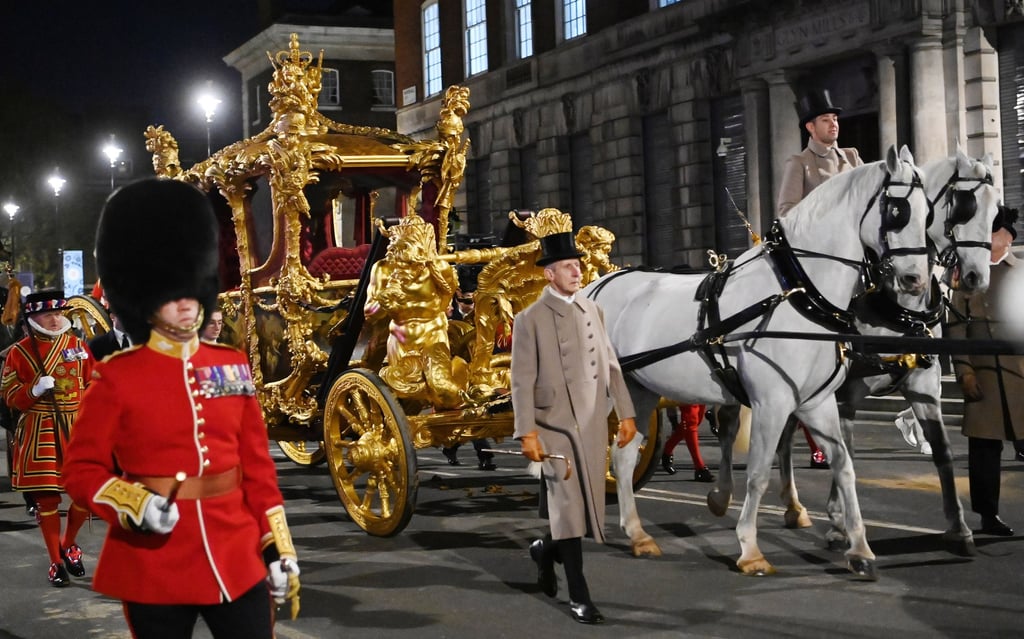 The Coronation procession makes its way towards Admiralty Arch during the rehearsal for King Charles’ coronation in London on May 3, 2023. Photo: EPA-EFE