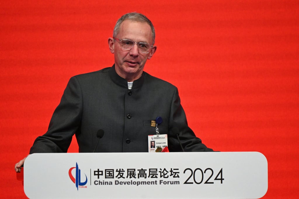 HP president and chief executive Enrique Lores speaks at the China Development Forum in Beijing on March 25, 2024. Lores said the latest iteration of Microsoft’s Windows software has not fuelled personal computers sales from corporate clients as fast as in previous releases. Photo: AFP HP president and chief executive Enrique Lores speaks at the China Development Forum in Beijing on March 25, 2024. Lores said the latest iteration of Microsoft’s Windows software has not fuelled personal computers sales from corporate clients as fast as in previous releases. Photo: AFP