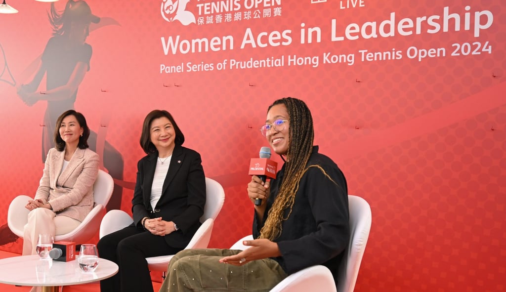 The Women Aces in Leadership event included a panel discussion on mentorship and mental resilience that featured (from left) Mary Huen of Standard Chartered Bank, Lilian Ng of Prudential Group and four-time tennis Grand Slam champion Naomi Osaka.