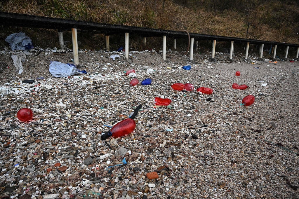 Plastic waste and other debris washed ashore in the Miaodao archipelago off eastern China’s Shandong province. Photo: AFP Plastic waste and other debris washed ashore in the Miaodao archipelago off eastern China’s Shandong province. Photo: AFP