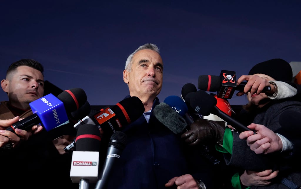 Far-right candidate Calin Georgescu delivers a speech in Izvorani village, 40km north of Bucharest, Romania, on Tuesday. Photo: EPA-EFE