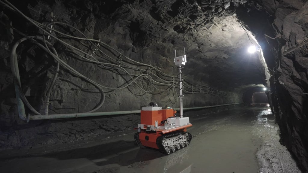 A “messenger” robot, co-developed by Huawei Technologies and China’s Shenyang Institute of Automation, is used to extend Wi-fi broadband coverage more than 300 metres below ground at an iron mine in Liaoning, northeast China.