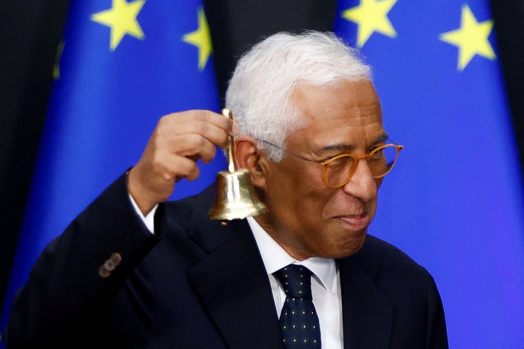 The new European Council President Antonio Costa holds a bell during the ceremonial handover of the presidency in Brussels on Friday. Photo: Reuters The new European Council President Antonio Costa holds a bell during the ceremonial handover of the presidency in Brussels on Friday. Photo: Reuters