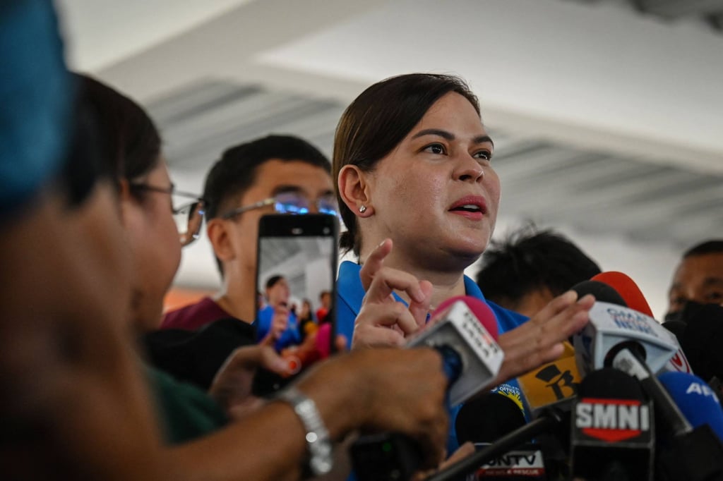 Philippine Vice-President Sara Duterte holds a press conference at a hospital in Quezon City, Metro Manila on November 26. Photo: AFP