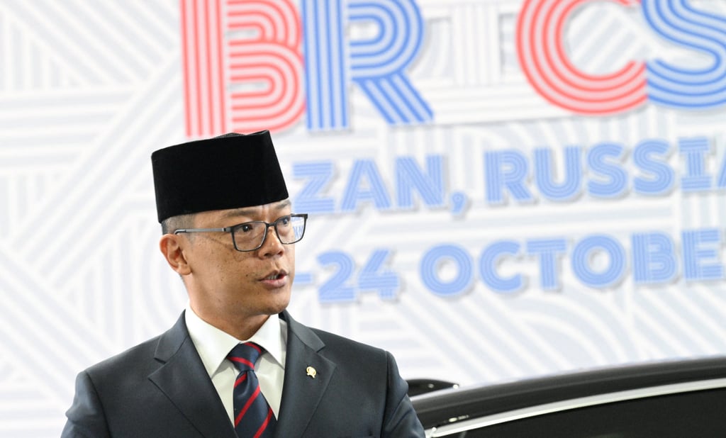 Indonesia’s Foreign Minister Sugiono arrives at the Brics summit in Kazan, Russia on October 24. Photo: RU Host Photo Agency via Reuters Indonesia’s Foreign Minister Sugiono arrives at the Brics summit in Kazan, Russia on October 24. Photo: RU Host Photo Agency via Reuters