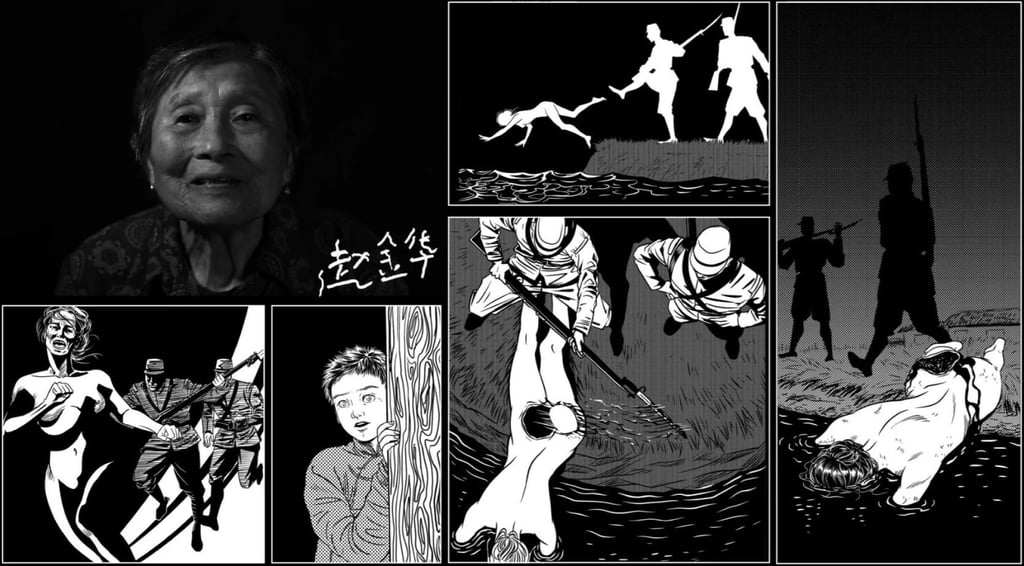 Zhao Jinhua is a survivor of the Nanking massacre. In December 1937, then 13-year-old Zhao witnessed the sister of her grandmother being raped and drowned in a river with the lower part of her body mutilated. Photo: Xinhua/Illustration by Chen Congying December 12, 2017 Zhao Jinhua is a survivor of the Nanking massacre. In December 1937, then 13-year-old Zhao witnessed the sister of her grandmother being raped and drowned in a river with the lower part of her body mutilated. Photo: Xinhua/Illustration by Chen Congying December 12, 2017