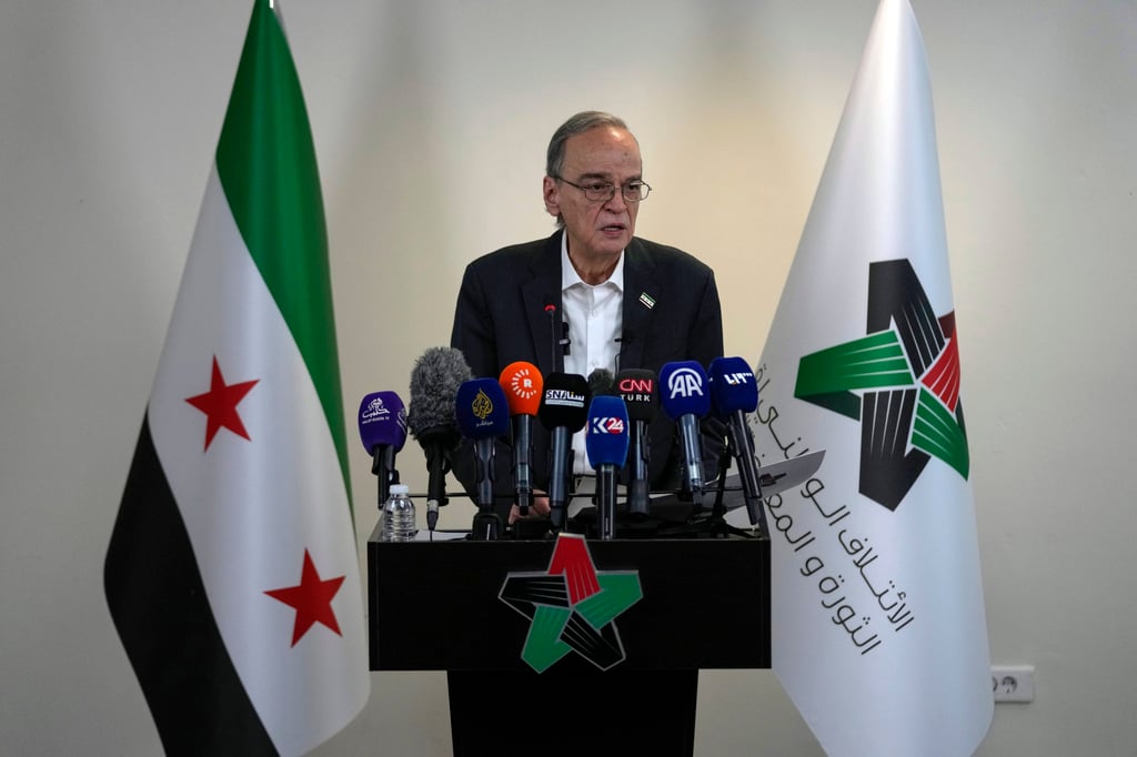 Hadi al-Bahra, the president of Syria’s main opposition group abroad, during a press conference in Istanbul, Turkey on Monday. Photo: AP