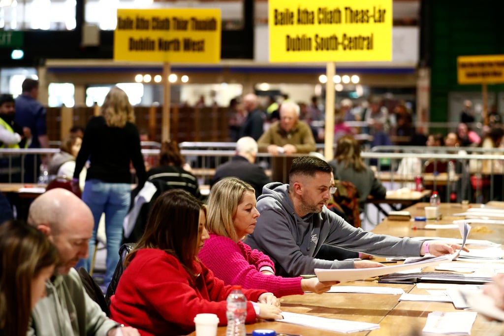 The election count at the Royal Dublin Society after voters went to the polls during Ireland’s election in Dublin on Sunday. Photo: AP