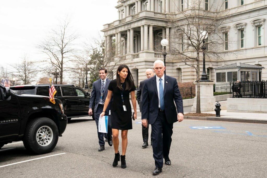 Katie Miller with then-vice-president Mike Pence. Photo: @katierosemiller/X