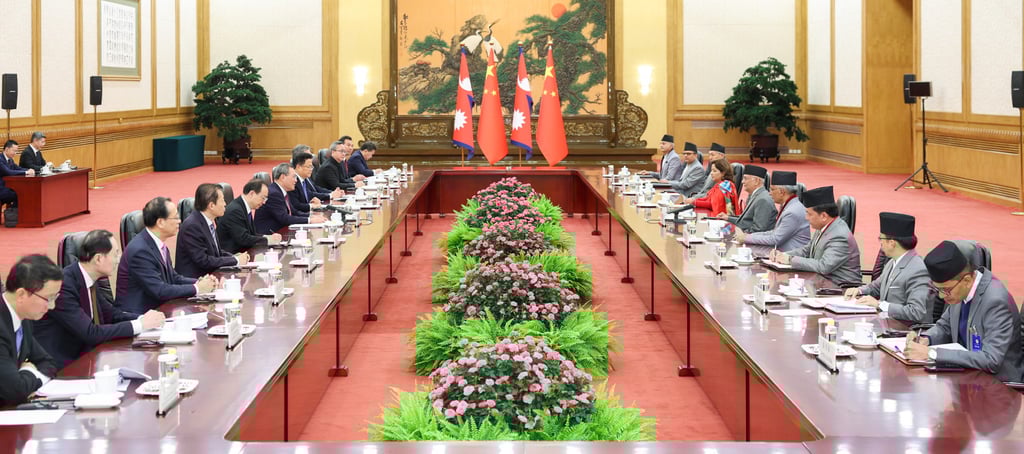 Chinese Premier Li Qiang holds talks to Prime Minister of Nepal KP Sharma Oli at the Great Hall of the People in Beijing on December 3. Photo: Xinhua Chinese Premier Li Qiang holds talks to Prime Minister of Nepal KP Sharma Oli at the Great Hall of the People in Beijing on December 3. Photo: Xinhua