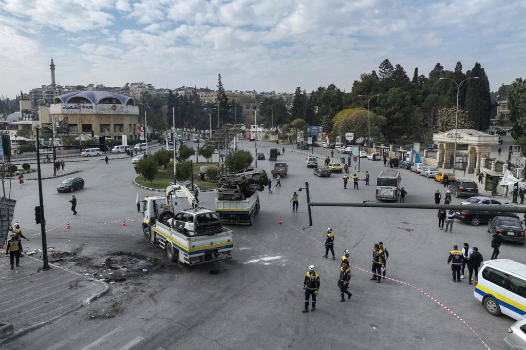 Members of Syria’s White Helmets civil defence service in Aleppo on Thursday. Photo: AFP