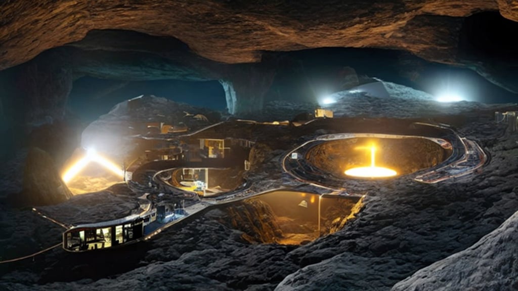 A conceptual image of the proposed lunar base inside a lava tube cave that could one day provide suitable living conditions for humans. Photo: Handout A conceptual image of the proposed lunar base inside a lava tube cave that could one day provide suitable living conditions for humans. Photo: Handout