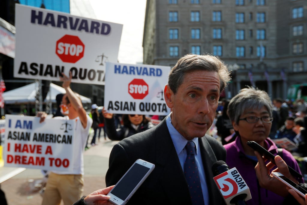 Edward Blum, founder of Students for Fair Admissions, speaks to reporters at rally in Boston in October 2018. Photo: Reuters