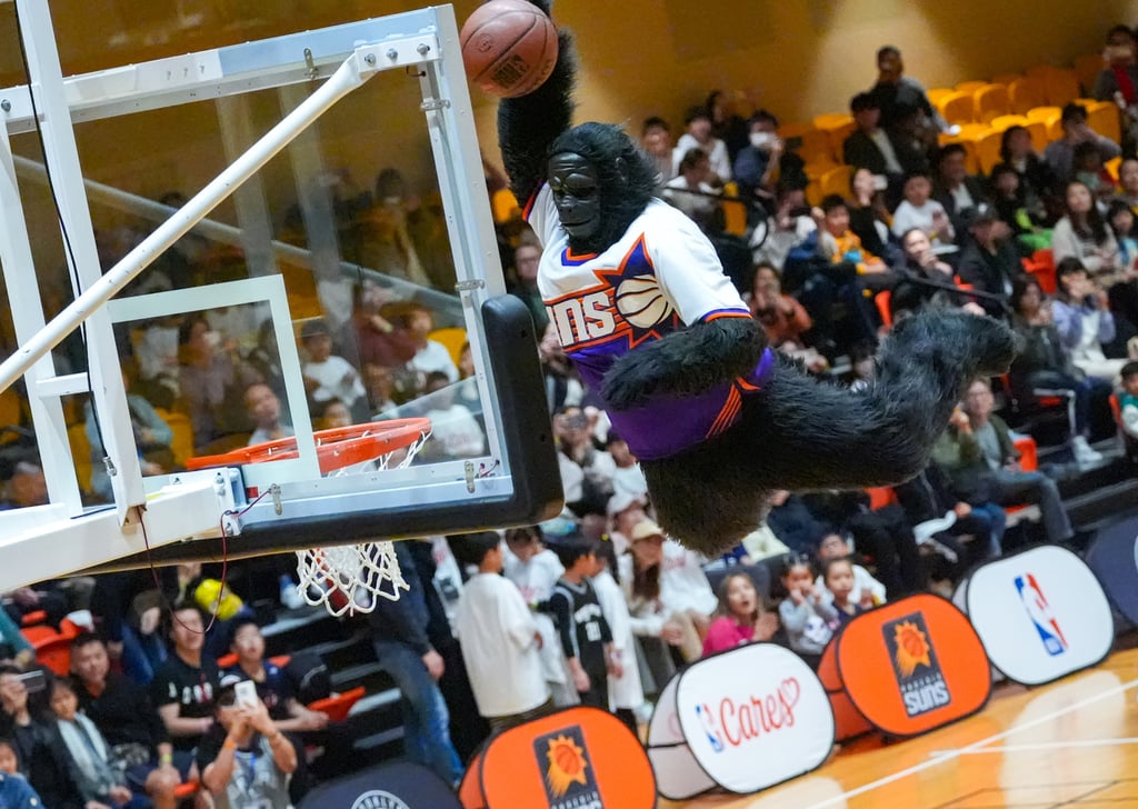 The Phoenix Suns’ mascot performs during the NBA Fan Fest at Tusen Wan Sports Centre. Photo: Eugene Lee