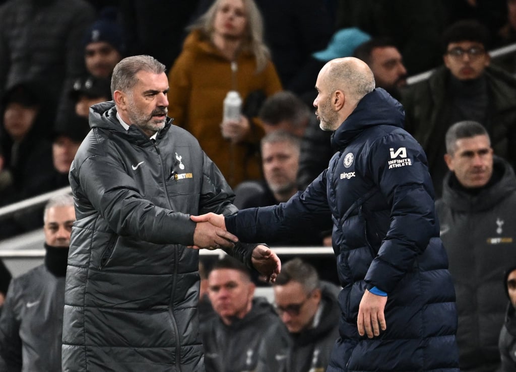Tottenham Hotspur manager Ange Postecoglou shakes hands with Chelsea counterpart Enzo Maresca. Photo: Reuters Tottenham Hotspur manager Ange Postecoglou shakes hands with Chelsea counterpart Enzo Maresca. Photo: Reuters