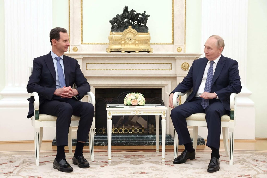 Russia’s President Vladimir Putin, right, with Syria’s President Bashar al-Assad at the Kremlin in Moscow in July. Photo: AFP