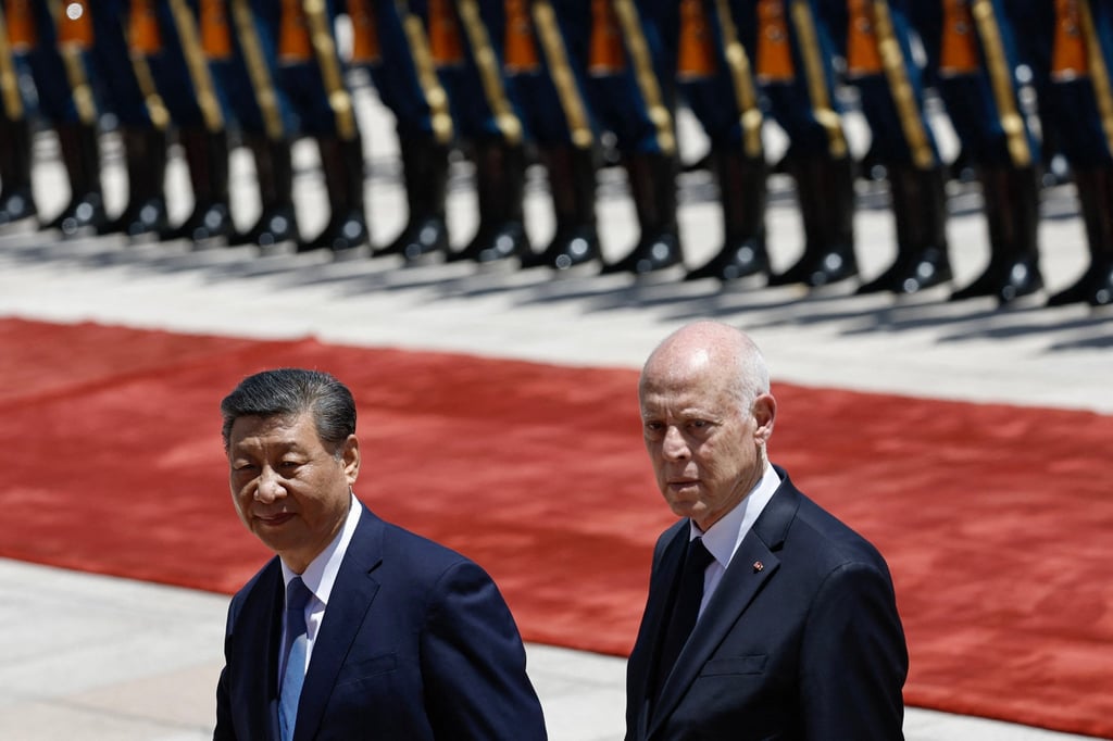 Chinese President Xi Jinping welcomes Tunisian President Kais Saied in May, the first Tunisian leader to visit China in over three decades. Photo: AFP
