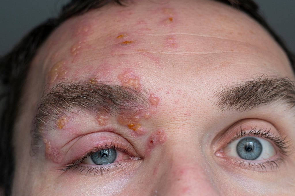The shingles rash can appear anywhere, including the face, where it can affect the eyes and vision. Photo: Shutterstock The shingles rash can appear anywhere, including the face, where it can affect the eyes and vision. Photo: Shutterstock