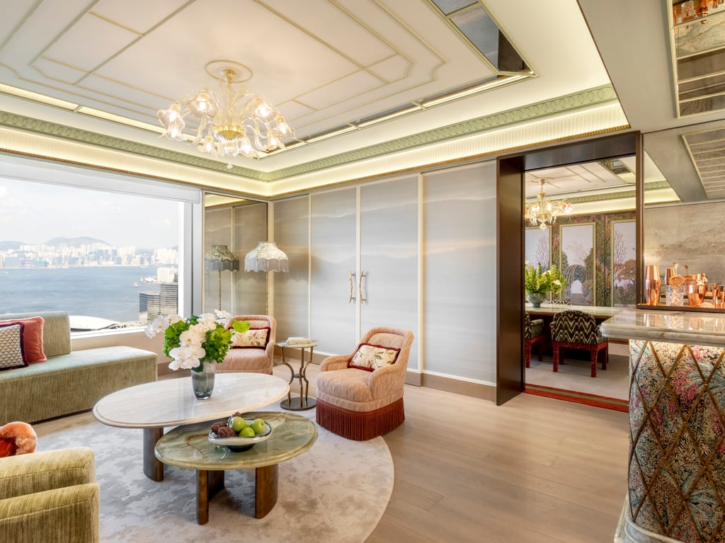 The Shangri-La Suite‘s decor blends marble, onyx, velvet and silk. Photo: Handout The Shangri-La Suite‘s decor blends marble, onyx, velvet and silk. Photo: Handout