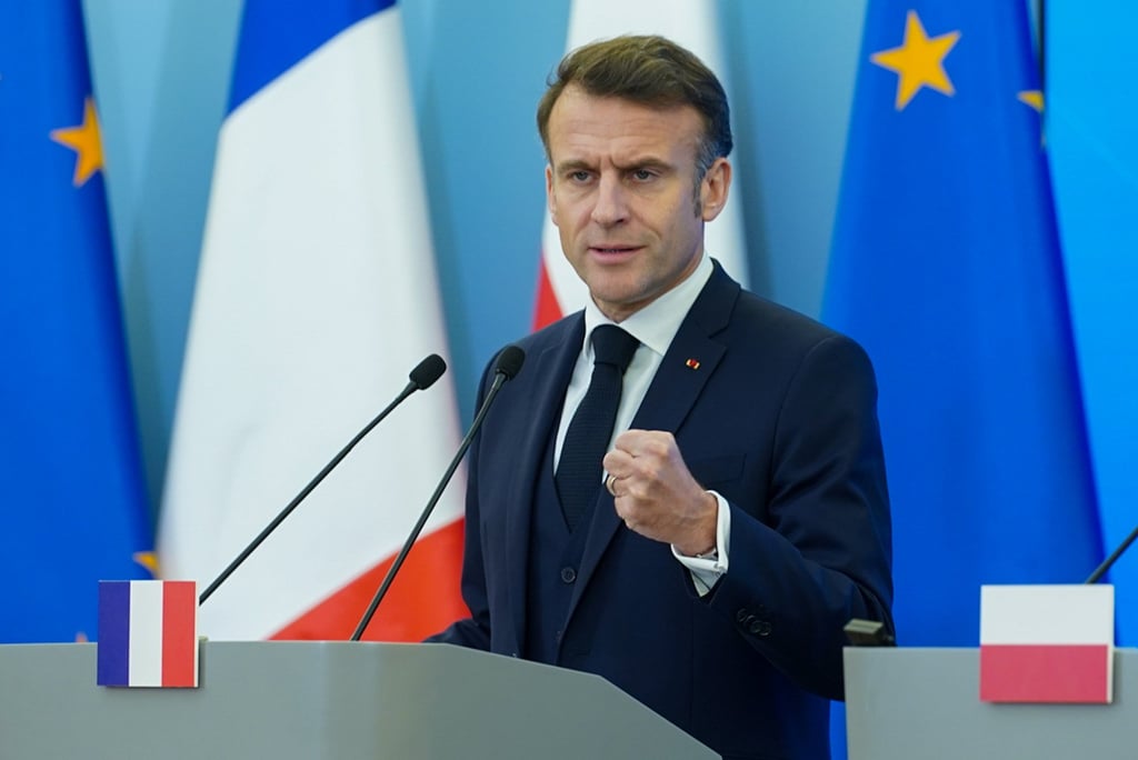 French President Emmanuel Macron speaks at a press conference in Warsaw, Poland, on Thursday. Photo: Zuma Press Wire/dpa French President Emmanuel Macron speaks at a press conference in Warsaw, Poland, on Thursday. Photo: Zuma Press Wire/dpa
