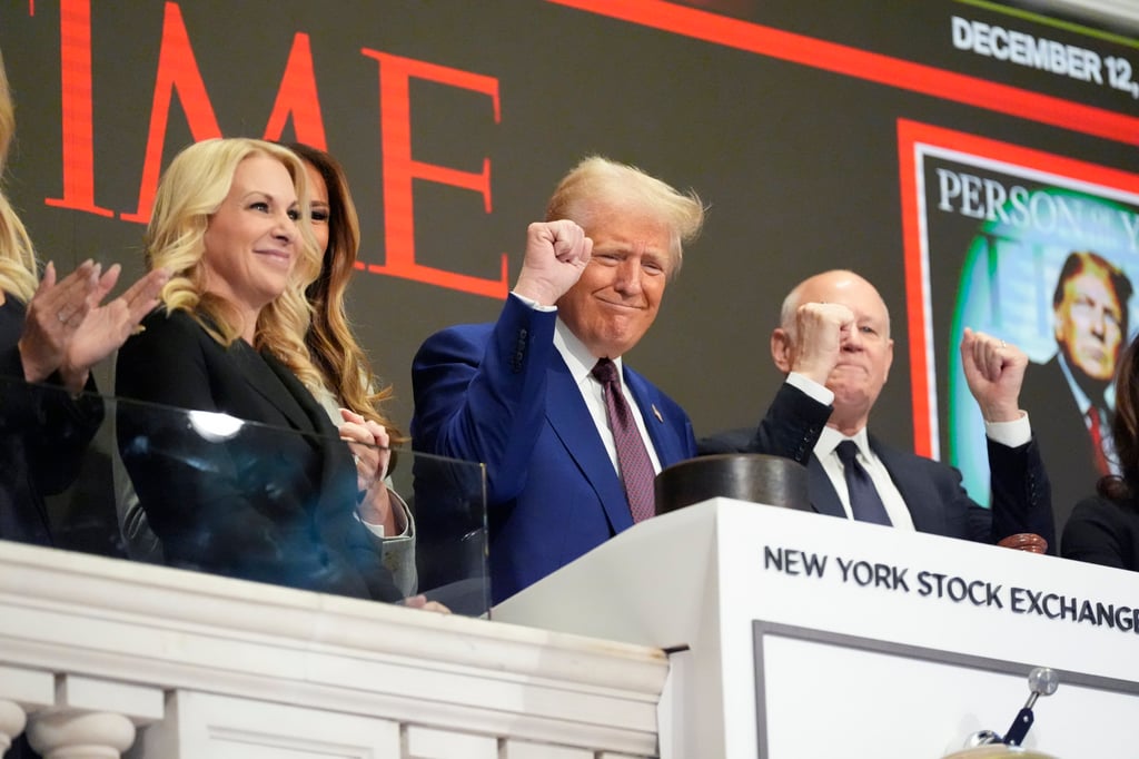 President-elect Donald Trump, after ringing the opening bell at the New York Stock Exchange on Thursday and being named Time magazine’s Person of the Year. Photo: AP President-elect Donald Trump, after ringing the opening bell at the New York Stock Exchange on Thursday and being named Time magazine’s Person of the Year. Photo: AP