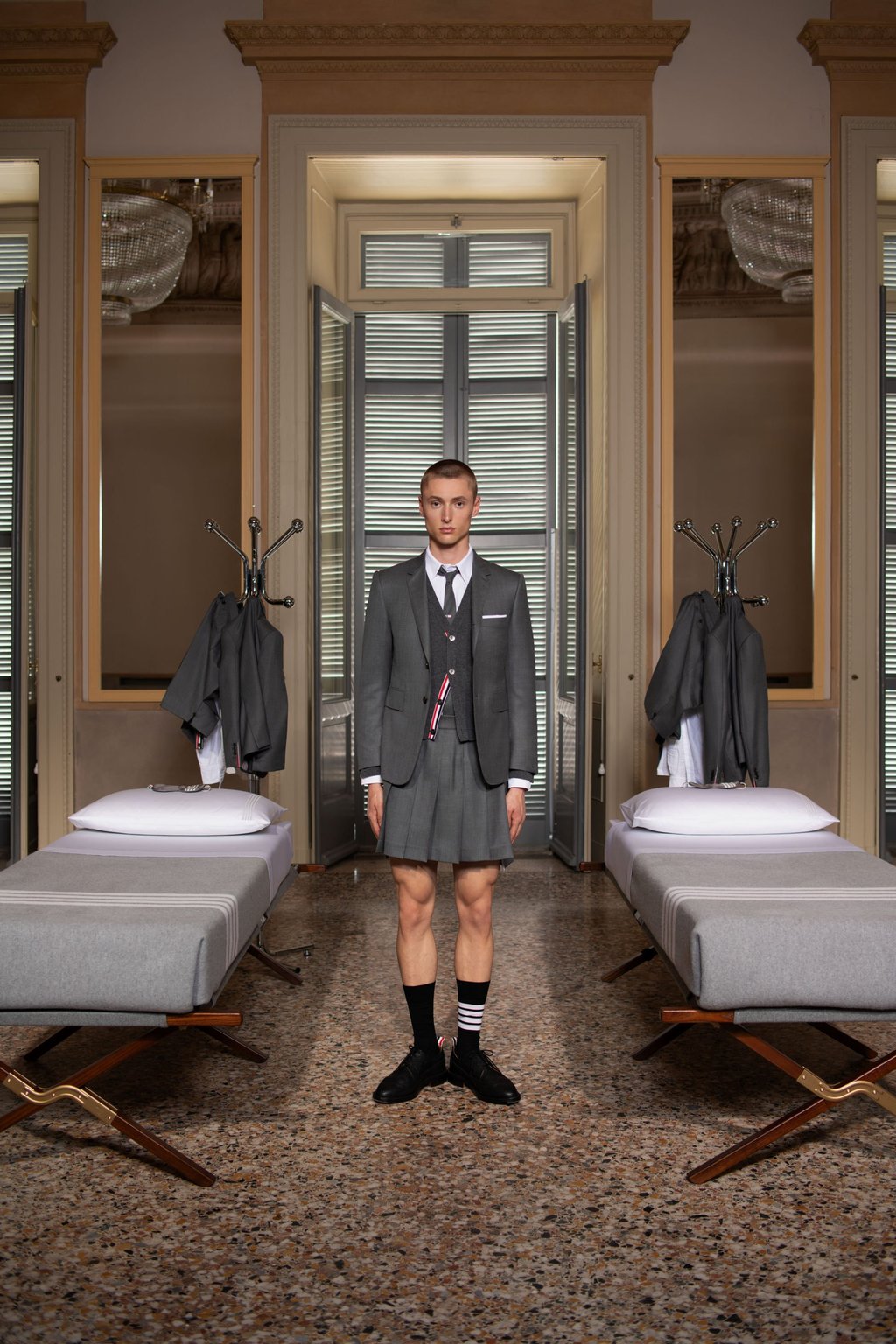 Thom Browne’s collaboration with Frette features the brand’s signature stripes. Photo: Handout Thom Browne’s collaboration with Frette features the brand’s signature stripes. Photo: Handout