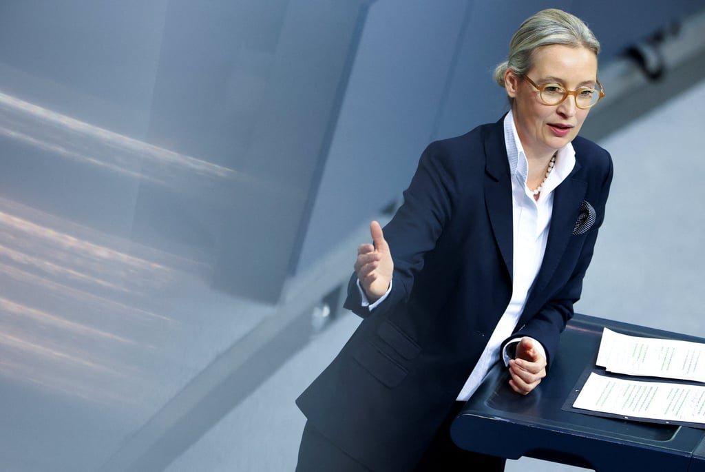 Alice Weidel, co-leader of the far-right Alternative for Germany party (AfD), speaks in parliament on Monday. Photo: Reuters Alice Weidel, co-leader of the far-right Alternative for Germany party (AfD), speaks in parliament on Monday. Photo: Reuters
