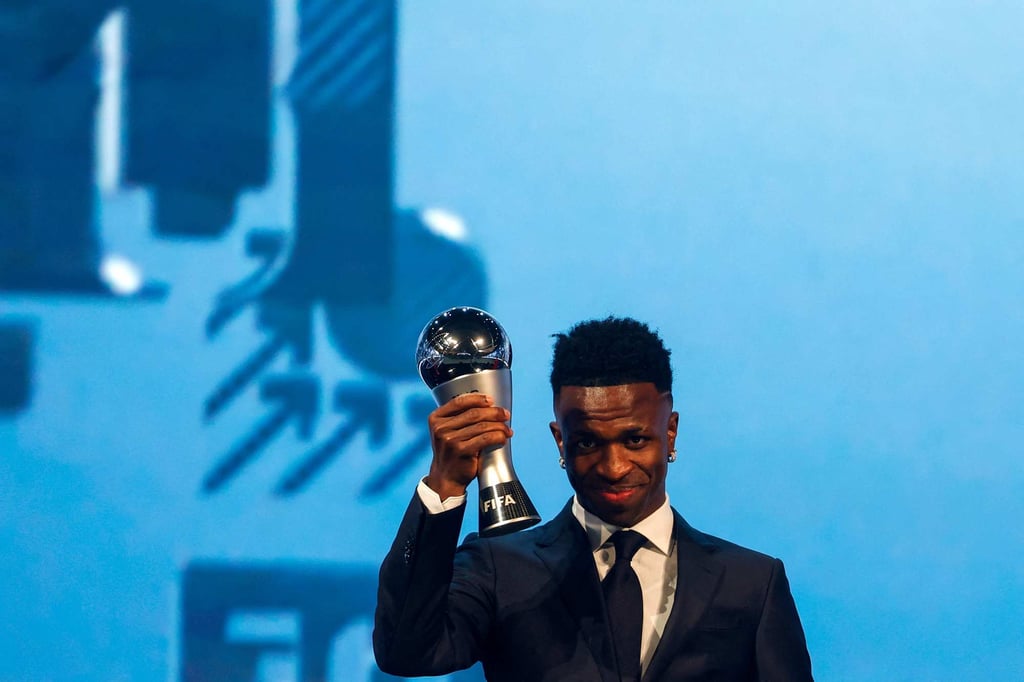 Brazilian forward Vinicius Junior with his consolation prize, the Fifa best men’s player award. Photo: AFP Brazilian forward Vinicius Junior with his consolation prize, the Fifa best men’s player award. Photo: AFP