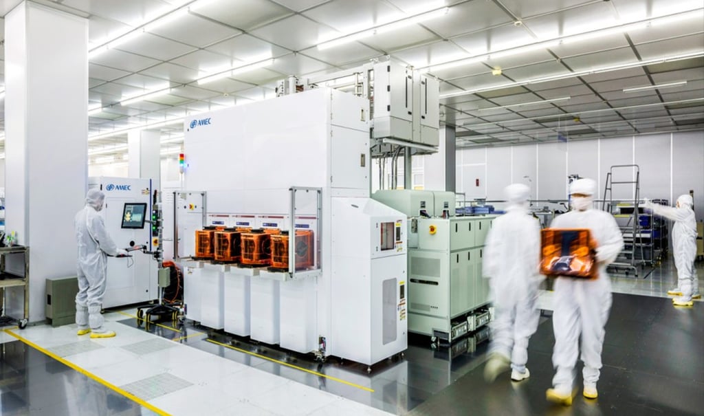 The AMEC clean room where chip making tools are manufactured. Photo: Handout The AMEC clean room where chip making tools are manufactured. Photo: Handout
