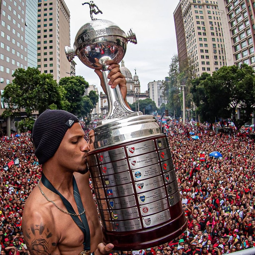 Vinicius Souza celebrates winning the Copa Libertadores trophy with Brazilian club Flamengo in November 2019. Photo: @viniciusouza_8/Instagram