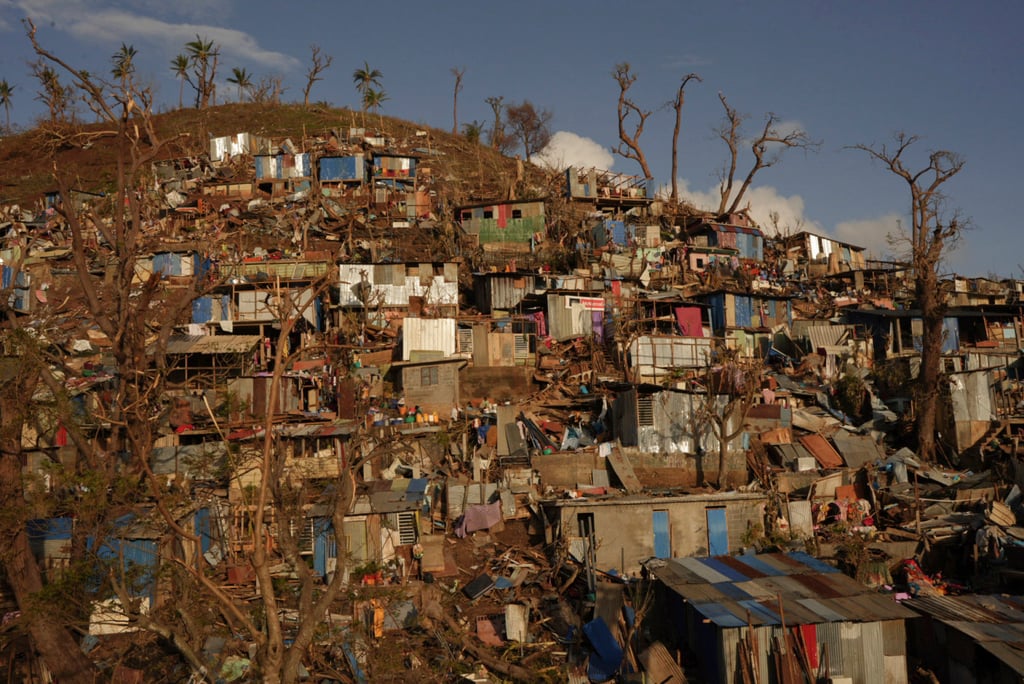 Damage in the Kaweni slum on the outskirts of Mamoudzou, Mayotte. Photo: AFP